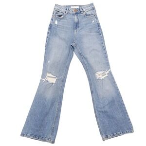 Garage Denim Low Rise Straight Jeans Y2K Light Distressed Ripped Knees  B215